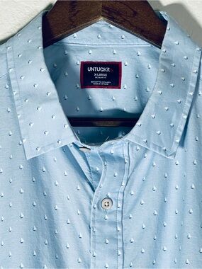 Untuckit Men’s Sailboat Short Sleeve Button Down Shirt Cotton/Linen Blend Sz XL